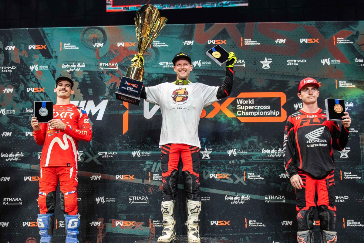 Shane McElrath, Coty Schock and Cole Thompson on the SX2 podium